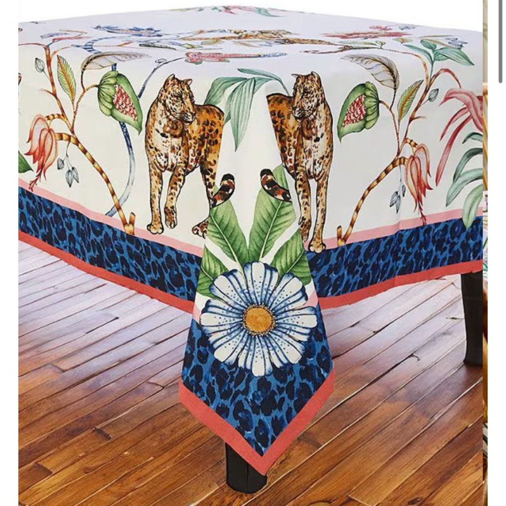 Southern Living Floral & Leopard Oblong Tanlecloth in Blue, White, Green NWT